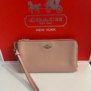 Coach Pebbled Leather Double Zip Wallet Wristlet